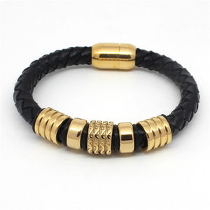 Men's Gold Silver Leather Bracelet